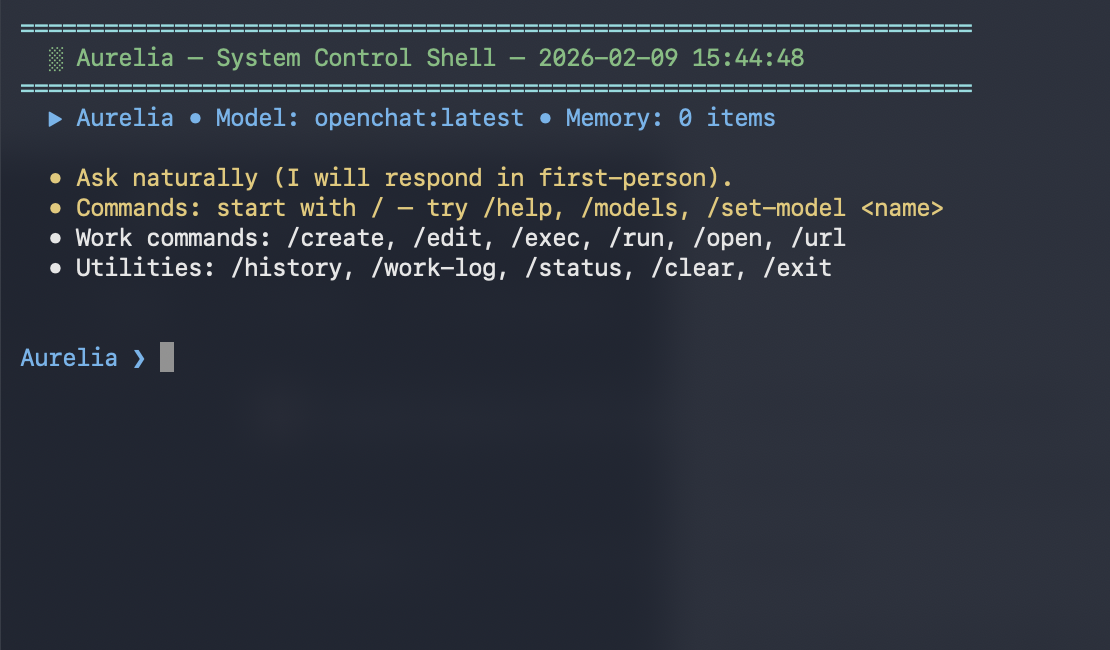 Aurelia AI CLI interface screenshot